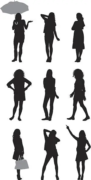 Vector illustration of Multiple silhouettes of women posing