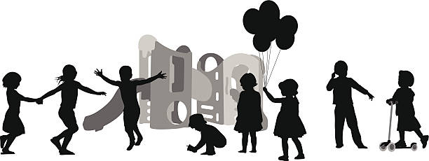 Kids Playing Around A-Digit balloon silhouettes stock illustrations