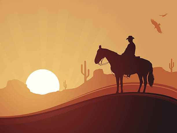 cowboy-hintergrund - umrisslinie and schatten im mittelpunkt and illustration and tragen stock-grafiken, -clipart, -cartoons und -symbole