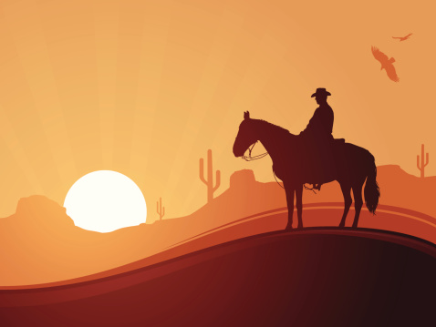 Desert cowboy background with copy space. 