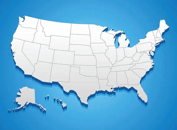 Vector illustration of United States of America 3D map against blue background
