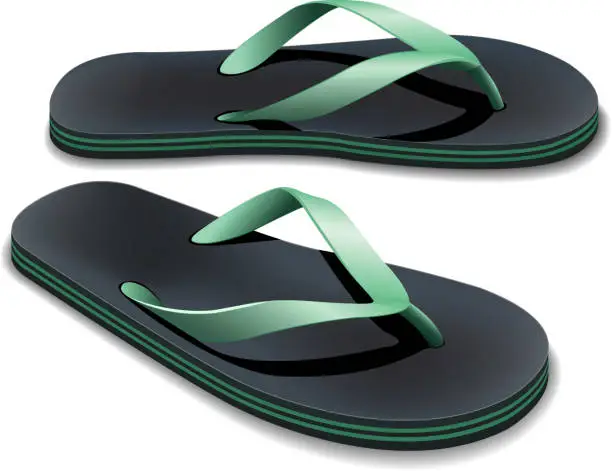 Vector illustration of A pair of black and green flip flops