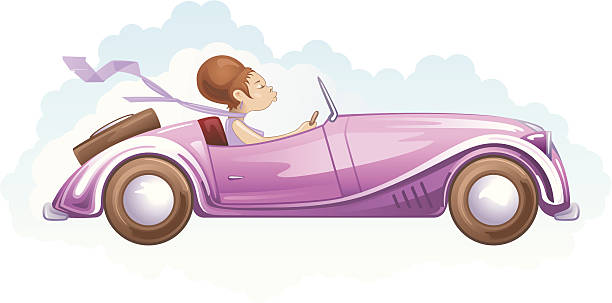 Retro Woman driving retro car. ZIP includes: AI, PDF, 300dpi jpeg. beehive hairstyle stock illustrations