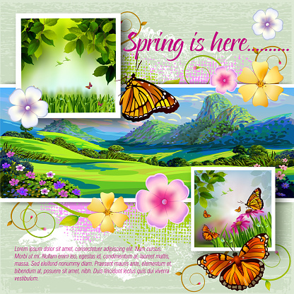 Beautiful Spring background,all elements are in separate layers and grouped. this is EPS 10 file, used effects, Gaussian blur,feather and transparencies. also have used clipping mask. Please visit my portfolio for more options.