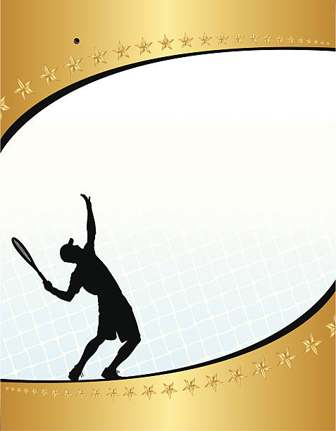 ilustraciones, imágenes clip art, dibujos animados e iconos de stock de jugador de tenis sirve de fondo - silhouette tennis competitive sport traditional sport