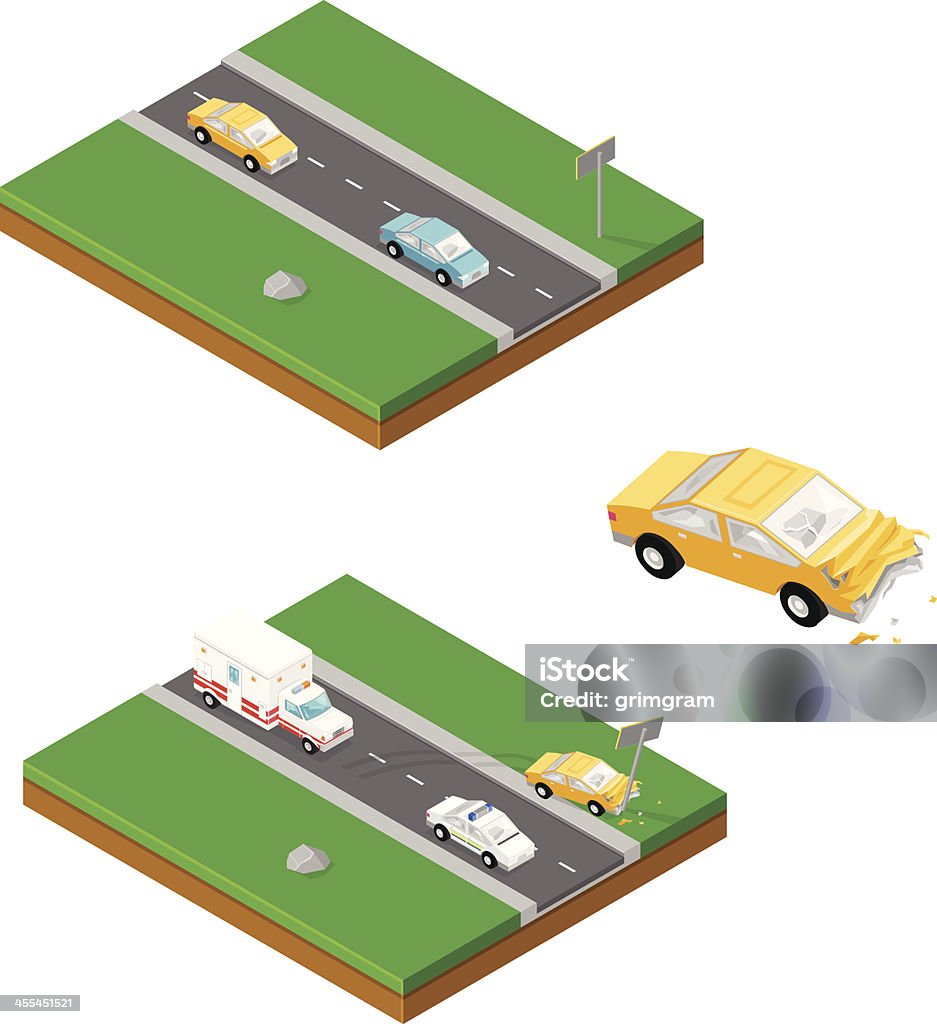 Isometrica auto incidente - arte vettoriale royalty-free di Ambulanza