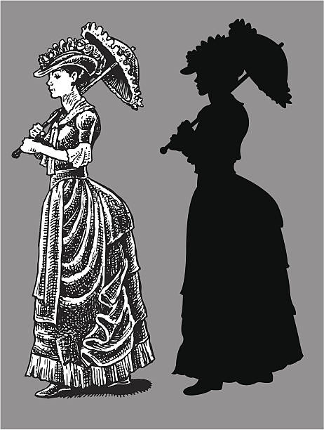 ilustraciones, imágenes clip art, dibujos animados e iconos de stock de 1.890 la alta sociedad de mujer con sombrilla-tiempo - siglo xix