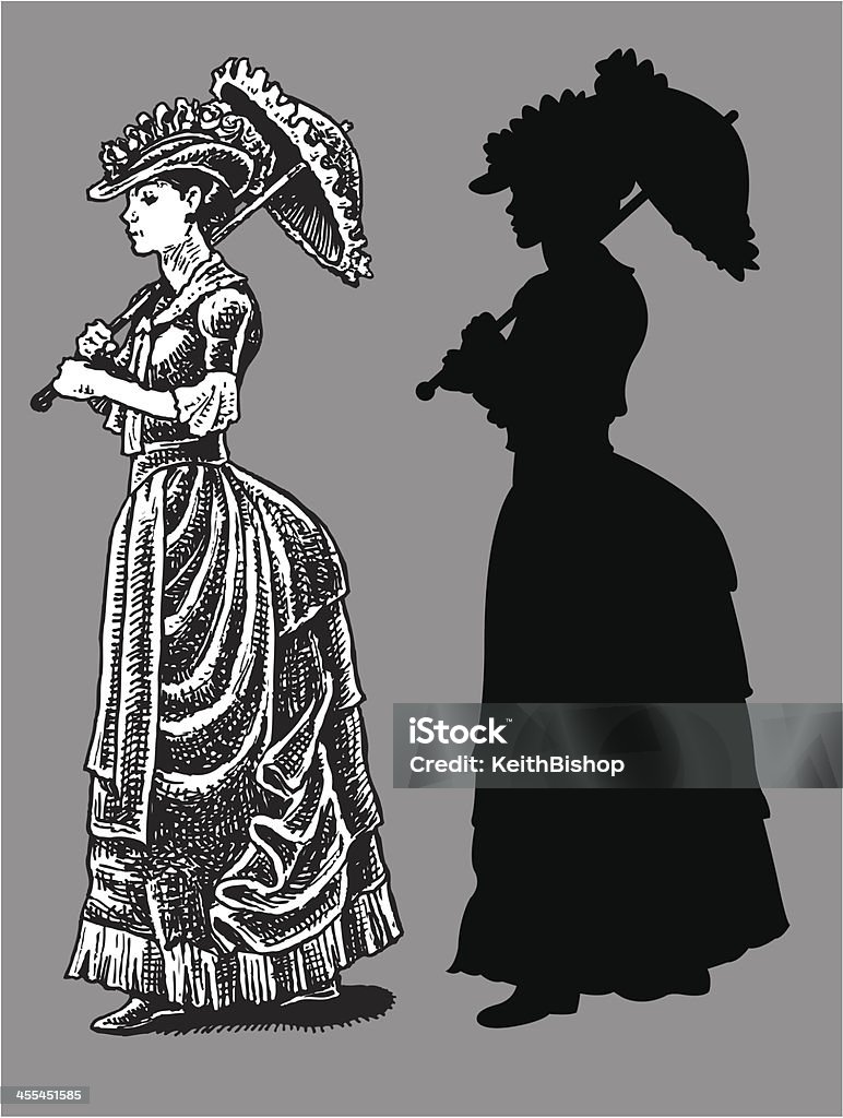 1890 "s High Society женщина с зонтик-время - Векторная графика Силуэт роялти-фри