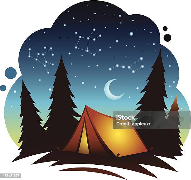 Ilustración de Campamento Escena Con Carpa y más Vectores Libres de Derechos de Estrella - Estrella, Luna, Tienda de campaña