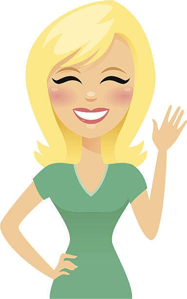 Blond Woman Smiling and Waving vector art illustration