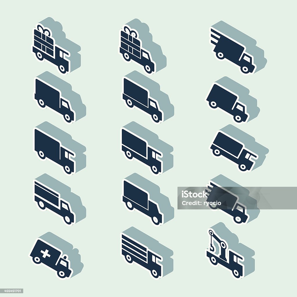 isometric Lkw icons (stehend). - Lizenzfrei Kontur Vektorgrafik