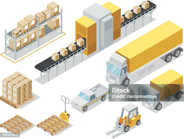 Isometrica Di Logistica - Immagini vettoriali stock e altre immagini di Assonometria - Assonometria, Trasporto-merci, Nastro trasportatore