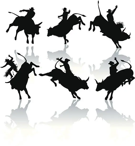 Vector illustration of Rodeo Cowboy, Bucking, Bull Riders