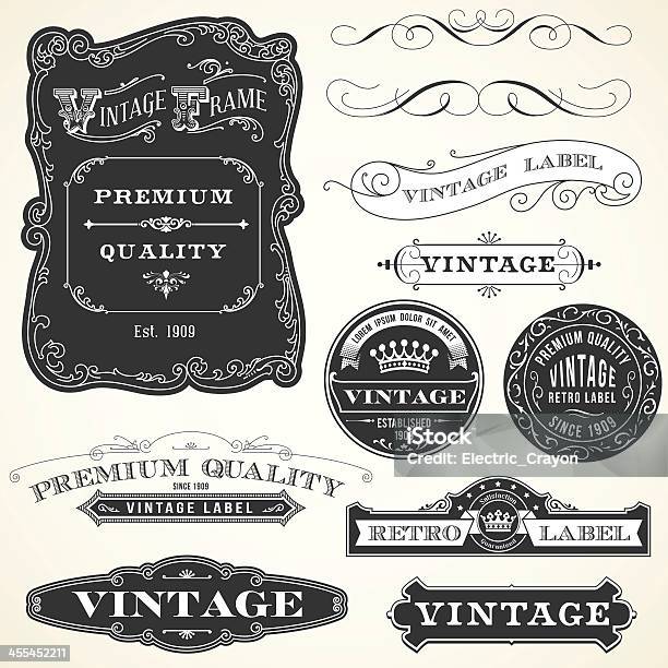 Ilustración de Vintage Etiquetas Y Ornamentos y más Vectores Libres de Derechos de Estilo victoriano - Estilo victoriano, Borde, Marco