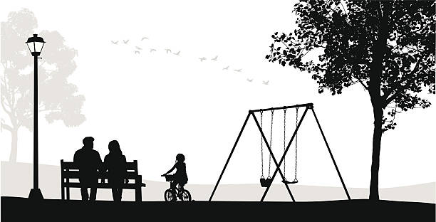 kidsswings - bench park park bench silhouette stock-grafiken, -clipart, -cartoons und -symbole