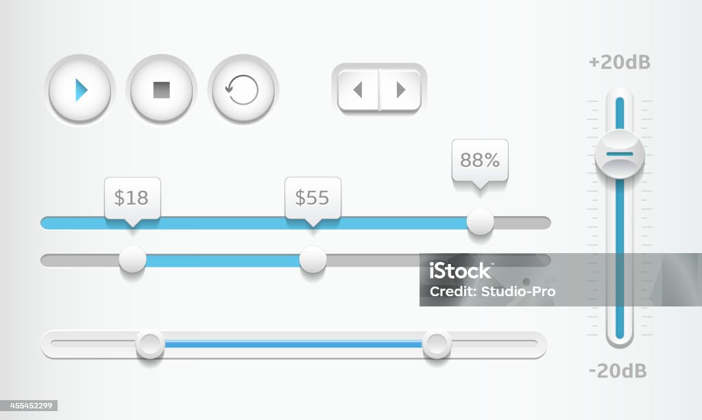 현대적이다 슬라이더 및 재생 버튼 - 로열티 프리 미끄러짐 벡터 아트