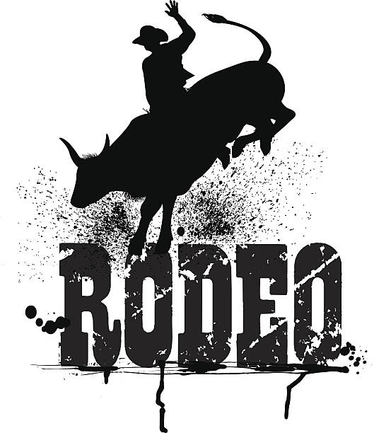 bull rider-rodeo kowboj graphic - rodeo bull bull riding cowboy stock illustrations