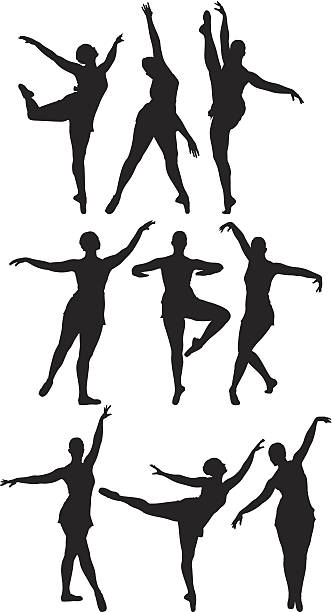 ilustrações de stock, clip art, desenhos animados e ícones de várias silhuetas de uma mulher dança - standing on one leg white background strength balance