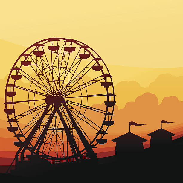 ilustraciones, imágenes clip art, dibujos animados e iconos de stock de ferris wheel fondo - celebration silhouette back lit sunrise