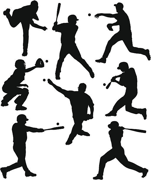 Baseball Silhouettes Collection of detailed baseball silhouettes. bunt stock illustrations