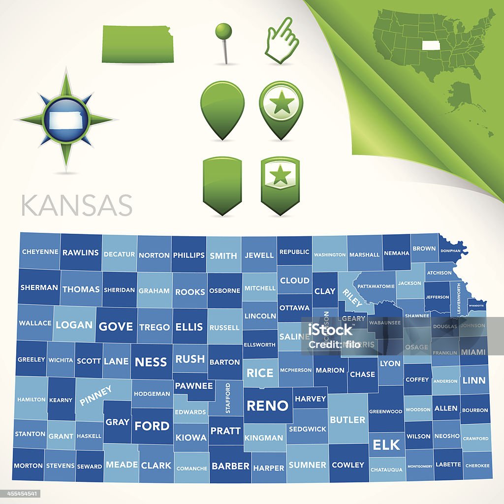 Kansas Hrabstwo mapy - Grafika wektorowa royalty-free (Stan Kansas)