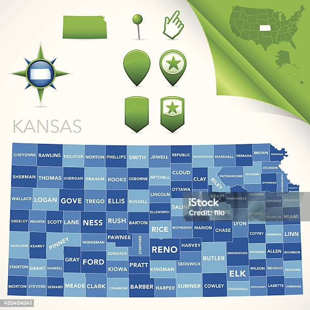 Kansas Hrabstwo Mapy - Stockowe grafiki wektorowe i więcej obrazów Stan Kansas - Stan Kansas, Dzielnica, Mapa