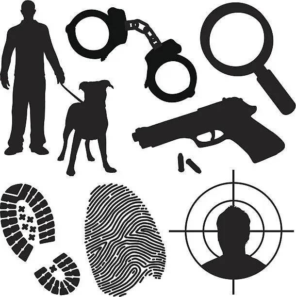 Vector illustration of Crime and Law Enforcement Symbols