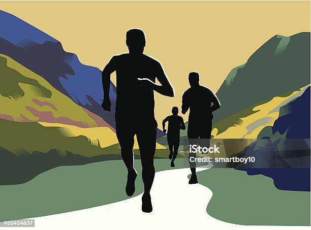 Cross Country Oder Trailrunning Stock Vektor Art und mehr Bilder von Rennen - Körperliche Aktivität - Rennen - Körperliche Aktivität, Weg, Kontur