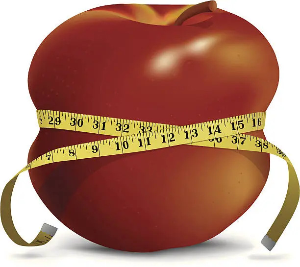 Vector illustration of Apple with Skinny Waistline and Tape Measure