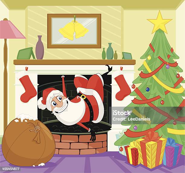 Santa Durch Kamin Stock Vektor Art und mehr Bilder von Weihnachtsmann - Weihnachtsmann, Anzug, Aufregung