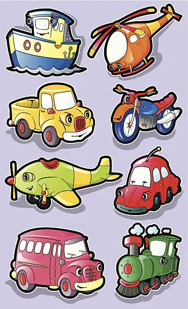 Vector illustration of Sweet vehicle characters.