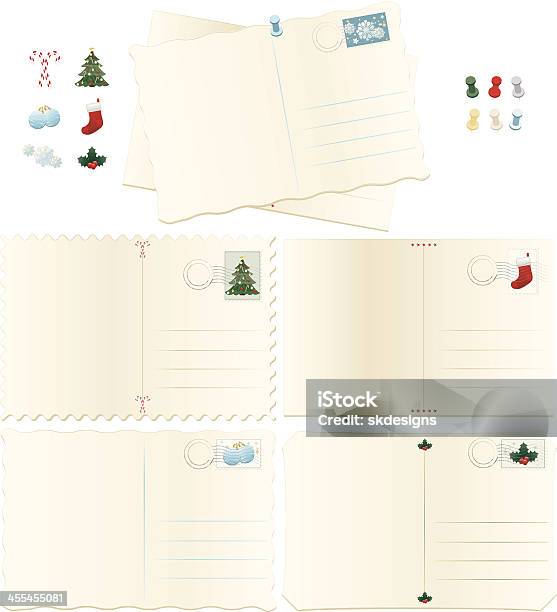 Velho Manchado Postais Set Natal Feriado - Arte vetorial de stock e mais imagens de Cartão Postal - Cartão Postal, Natal, Correio