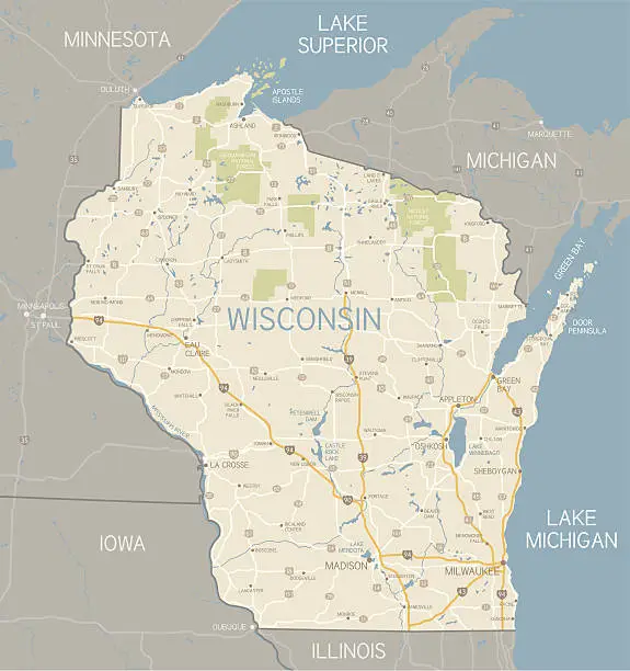 Vector illustration of Wisconsin Map