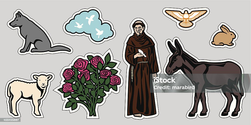 St. Francis of Assisi&Animals St. Francis of Assisi - the patron saint of animals. The elements are a separate grouping from the background, so easily used elsewhere. St. Francis of Assisi stock vector