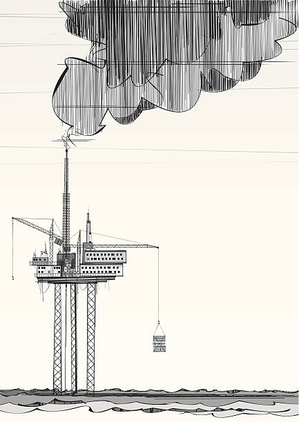 grubby 엔진오일 삭구를 장비하다 - oil rig sea remote oil industry stock illustrations