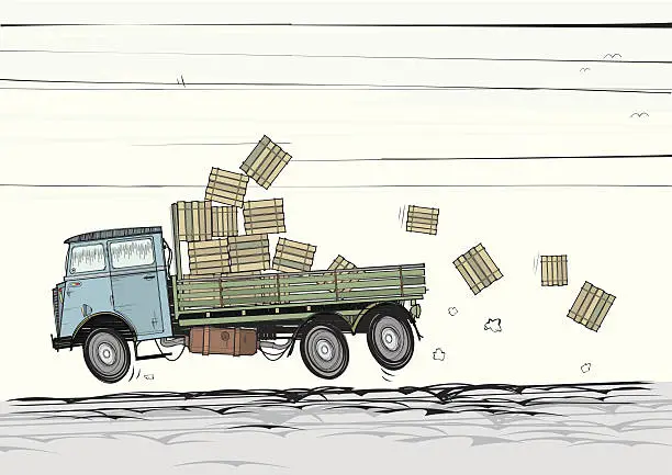Vector illustration of Old Lorry with Tumbling Crates