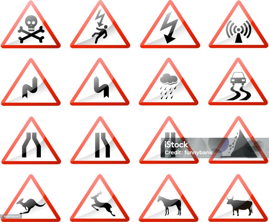 road warning sign drawing and computer design of vector road warning symbols. Arts Culture and Entertainment stock vector