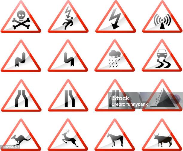 Road Warning Sign Stock Illustration - Download Image Now - Arts Culture and Entertainment, Bull - Animal, Cloud - Sky