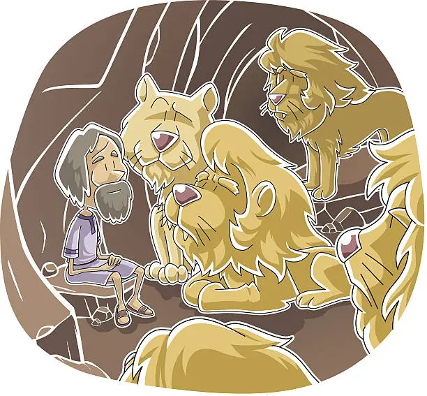 Vector illustration of Daniel in the den of lions