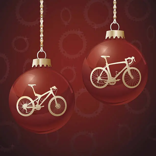 Vector illustration of Red Christmas Ornament Balls with Bikes