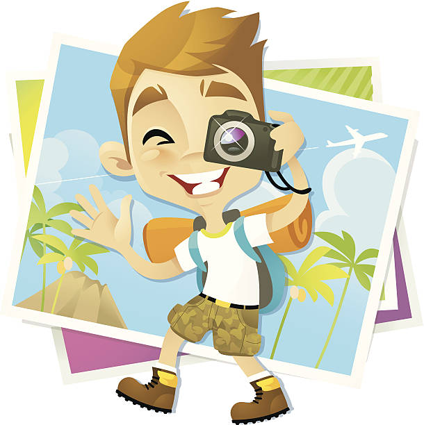 Backpacker Boy vector art illustration