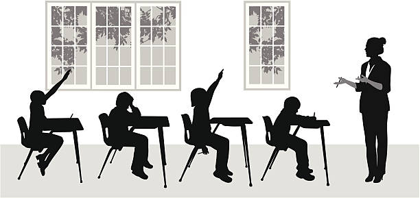 MyTeacher Vector Silhouette A-Digit window silhouettes stock illustrations