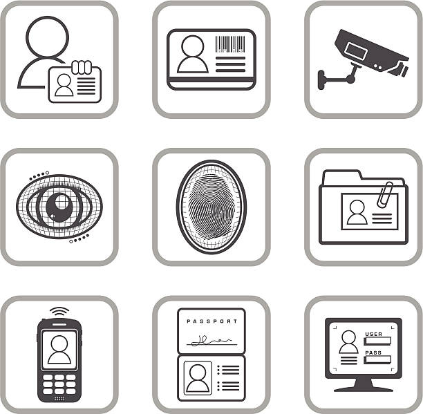 Black and white icons for identification Identification icon set, including icons for: natural pattern photos stock illustrations
