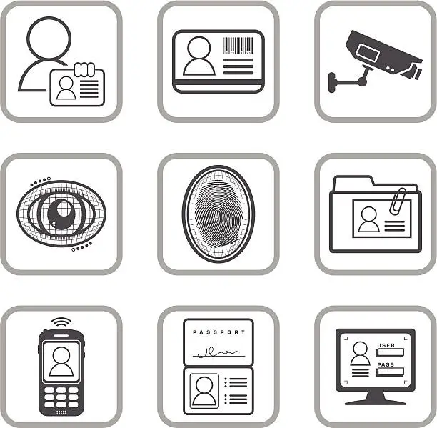 Vector illustration of Black and white icons for identification