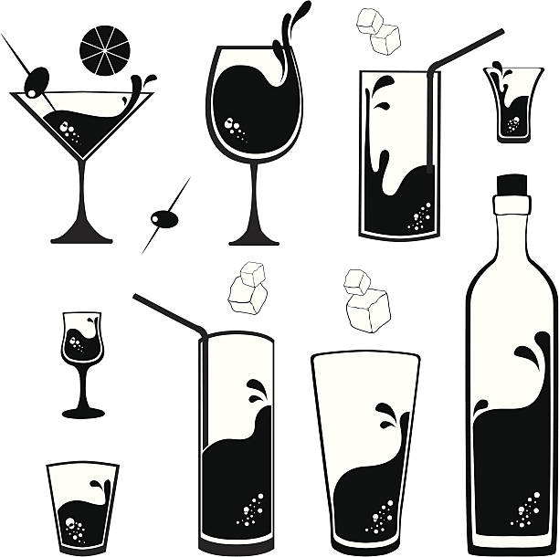 коктейль очки - wine wine bottle hard liquor symbol stock illustrations