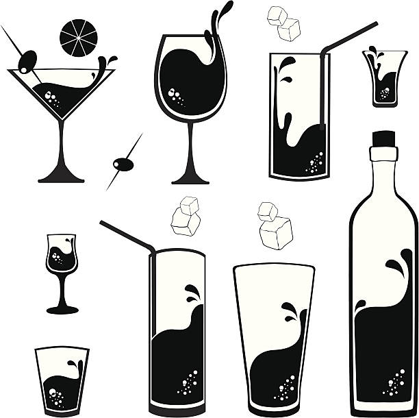 Cocktail glasses All design elements are layered and grouped. Easy to modify.  In zip file, you can find Aics3 and 300dpi jpg files as well. shot glass stock illustrations