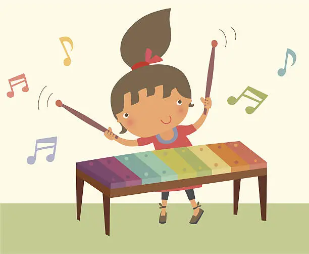 Vector illustration of Girl Playing Xylophone