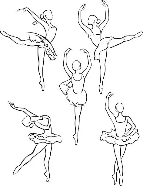 Vector illustration of Line drawing of Ballerinas 1