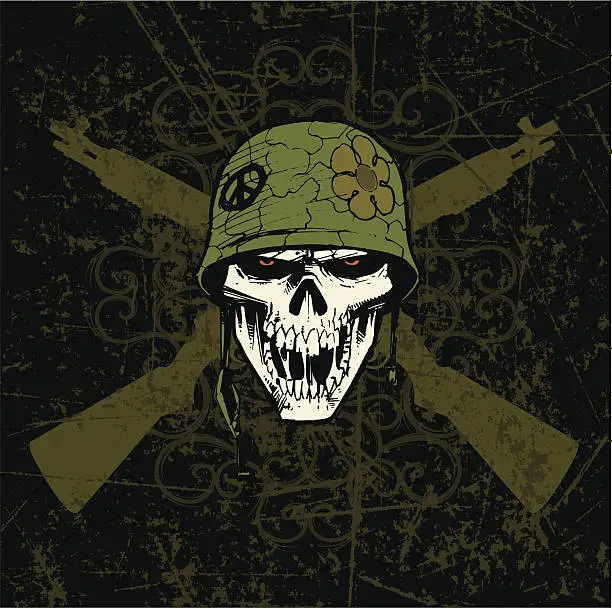 Vector illustration of War Soldier Background - Military Skull with Rifle