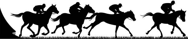 illustrations, cliparts, dessins animés et icônes de silhouette de cheval de course - flat racing